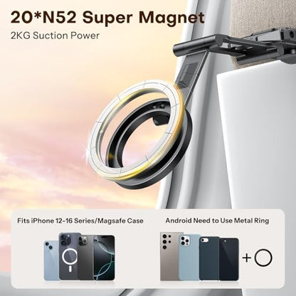 OMOTON TP02 [360° Rotating] Stable Clip Magnetic Phone Tripod for iPhone 17 | Aluminum Cell Phone Stand, Back Magnet Base, Fold 3-Adjustment, Women Men Gift, Fits Vlog, Gym, Travel Essentials Accessories - color: 1-Black