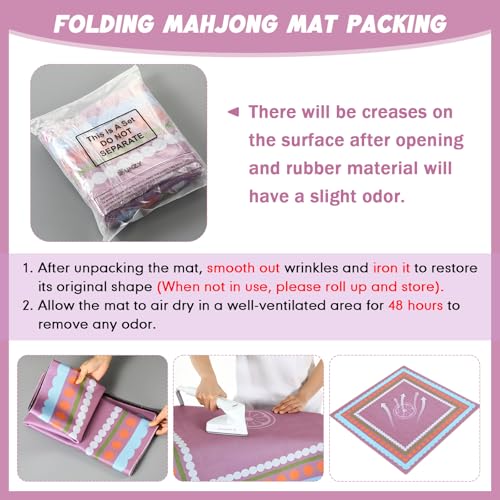 Dunzy 33'' x 33'' Mahjong Mat with Bag,Pink,Polka Dots | Gaming Mah Jongg Mat Non Slip Noise Reduction Rubber Mahjong Table Cover Accessories Gifts for Poker Board Games Dominoes