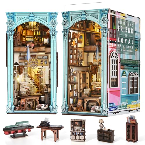 MiniCity Hemingway House Book Nook Kit, 3D Wooden Bookshelf Puzzle with LED | Create Hemingway's study for display; LED, dust cover, glue/tools and guide included; 700 pieces, 10-12 hr build, ages 14+. - style: Hemingway House