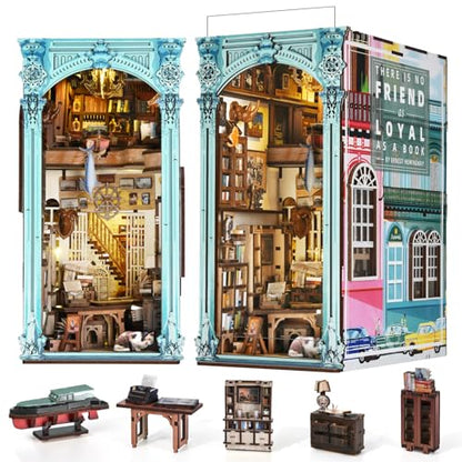 MiniCity Hemingway House Book Nook Kit, 3D Wooden Bookshelf Puzzle with LED | Create Hemingway's study for display; LED, dust cover, glue/tools and guide included; 700 pieces, 10-12 hr build, ages 14+. - style: Hemingway House