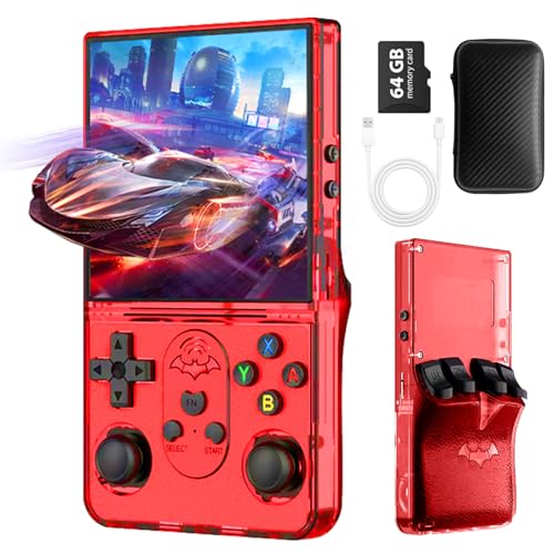 S600 Retro Gaming Console, Retro Handheld Console 4.0'' Screen Linux System, 64G TF Card, Support 30+ Simulators, 3500mAh Rechargeable Portable Pocket Arcade - color: Red