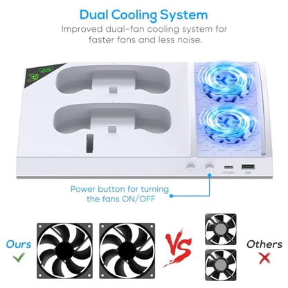 Upgraded RGB Cooling Fan Charge Stand for Xbox Series S Console &Controller | Dual Charger Dock Cooler System Stand with 15 Colorful Light Modes Accessories with 2*1400mAH Rechargeable Battery, White - color: White