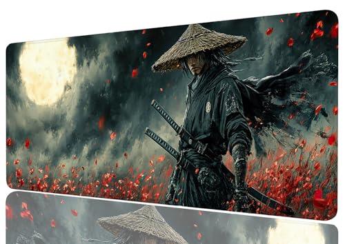 Warrior Desk Mat Swordsman Japanese Anime XL Mouse Pad Large Mousepad Extended Laptop Keyboard Mat Gaming Desk Pad Mouse Mat Professional Desk Pad for Office Equipment 31.5x11.8 Inch - color: Warrior, size: 31.5L x 11.8W inches