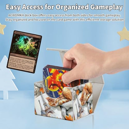 for MTG Commander Deck Box,Card Deck Box for Trading Yugioh MTG,Fits 100 Double Sleeved Cards,PU Leather Strong Magnet Case for Magic Commander TCG CCG,Cat Book - color: Cat Book