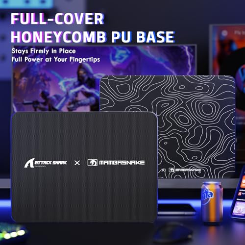 ATTACK SHARK CM05SE Glass Gaming Mouse Pad for FPS & Esports, Nano-Etched Tempered Glass Surface,Ultra-Smooth Low Friction Hard Mousepad,Waterproof Large Desk Mouse Mat for PC Setup,Black Contour - color: Black Contour