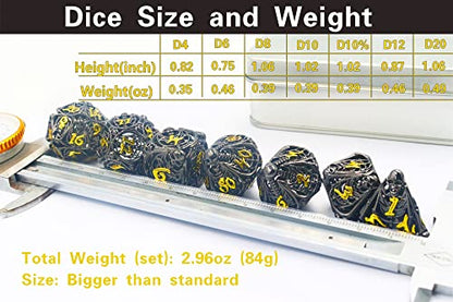 Metal DND Dice Set Skull Dungeons and Dragon Dice Set Hollow Polyhedral Magic 7 PCS Dice Set with Gift Metal Box for Dungeons and Dragons Table Games Play Cards MTG(Skull_Black Plus Gold) - color: Skull_red and White