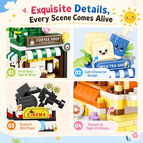 12 PCS Mini Street View Building Bricks Set, Modular City Shop Model, DIY Tiny Town Collection, Aesthetic Tabletop Decor, Holiday & Birthday Gifts for Adults