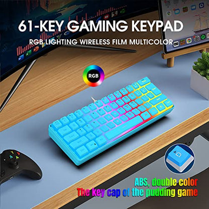 DGG 60% Wired Gaming Keyboard, Pudding Keycaps with Translucent Layer, RGB Backlit Ultra-Compact Small Keyboard, Waterproof Mini Compact 61 Keys Keyboard for PC/Mac Gamer, Typist, Travel, Blue - color: Blue