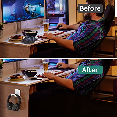 Headphone Stand Headset Holder - Adhesive Gaming Headphone Hanger Hook Desk Mount for Most Headphone & Controller (White) | Space-saving headphone hanger and wall mount alternative, durable ABS with non-slip pad, supports up to 1 kg - color: White
