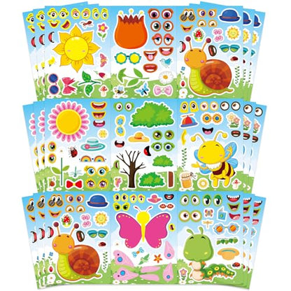 24 Sheets Make Your Own Stickers, Bug Stickers for Kids Toddlers | Insect & Plant Theme Sticker with Bees, Butterflies, Flowers for Classroom Rewards, Birthday Party Favors - style: Insect & Plant Theme Sticker