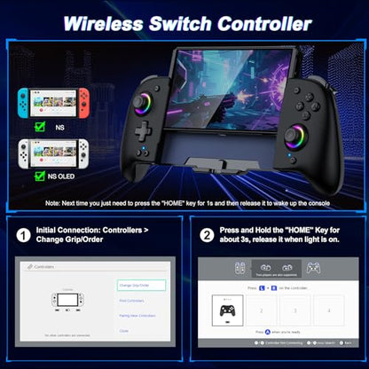 Gammeefy Switch Controller – Hall Effect Joysticks & Enhanced Grip – One Piece Switch Joypad Replacement Switch Pro Controller with 8-Color RGB Lighting, Turbo, Macros - Black, 6.2"/7" - color: Black, size: 6.2"/7"