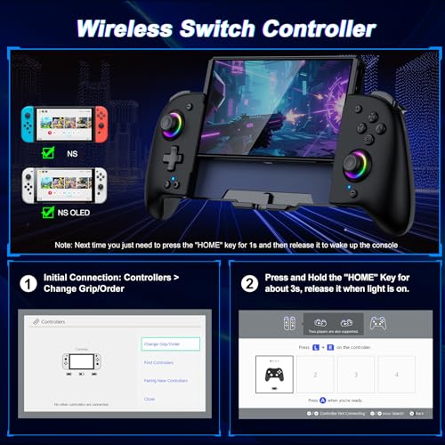Gammeefy Switch Controller – Hall Effect Joysticks & Enhanced Grip – One Piece Switch Joypad Replacement Switch Pro Controller with 8-Color RGB Lighting, Turbo, Macros - Black, 6.2"/7" - color: Black, size: 6.2"/7"