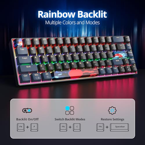 65% Mini Wired Keyboard Backlit for Office Gaming,68 Samurai B | Compact Full N-Key Portable Quiet Linear Red Switch light letters - color: 68 Blue Samurai B/Red Switch