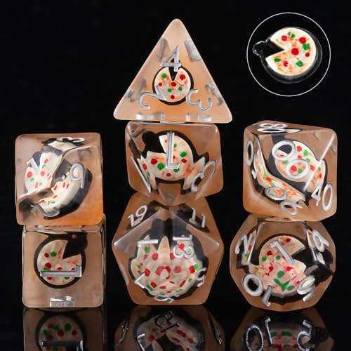 Resin Dice Set,Polyhedral Dice Animal Inclusion Dice,RPG D and D Dice Set for Role Playing Games (Pizza1) - color: Pizza1