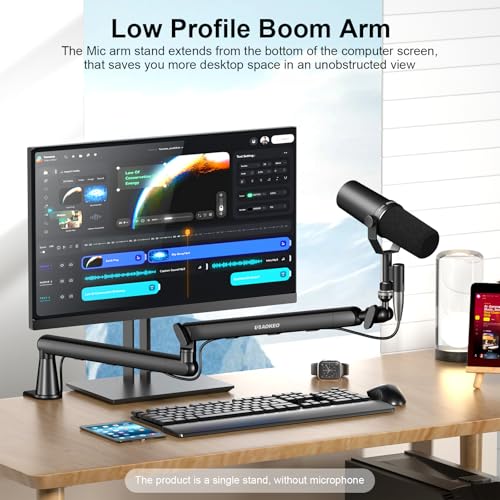 Microphone Arm,Aokeo AK-55 Desk Low Profile Adjustable Mic Boom Arm Stand,Suitable For Blue Yeti,Snowball iCE, HyperX QuadCast,SoloCast,Elgato Wave,Etc - color: Black