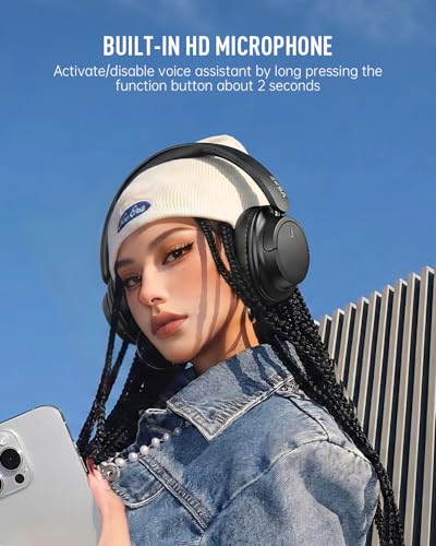 EKSA Wireless Headphones Over Ear, Bluetooth Headphones with Microphone, Hi-Res Audio, 90H Playtime, 6 EQ Modes, Lightweight, Foldable, Bluetooth Headset for PC/Cellphone/Home/Travel/Office Black