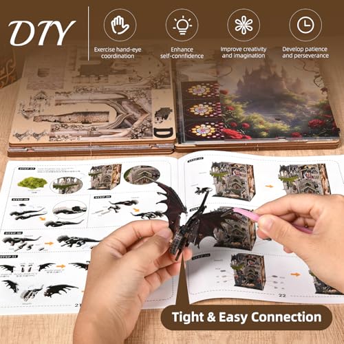 MiniCity Sleeping Beauty Book Nook Kit, DIY 3D Wooden Scene Puzzle with LED | 210-piece DIY book nook with LED and dust cover; glue/tools and guide included; 6-8 hr build for home decor, ages 14+. - style: Sleeping Beauty