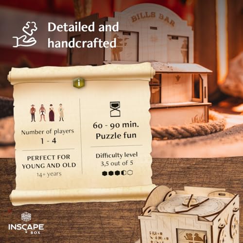 INSCAPE Wild West Riddles Cluebox Puzzle Box for Adults Wooden Escape Room | Western-themed Wooden Brain Teaser Game - Hidden Compartments Unlock Step By Step - Gift Idea For Men And Women