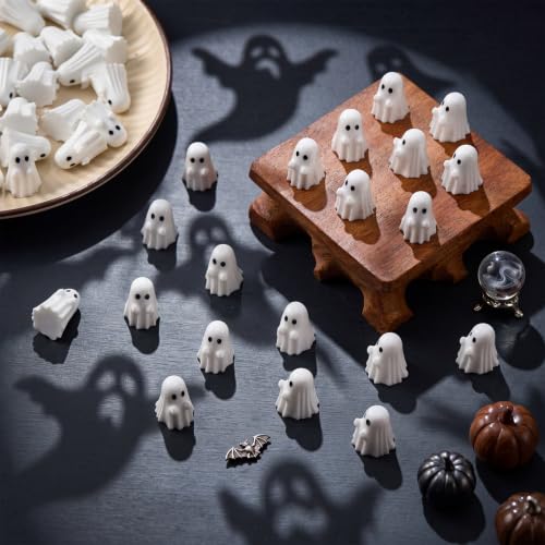 Weysat 100 Pcs Mini Halloween Ghost Figurines Miniature Resin Spooky Cute Finger Ghost Tiny Halloween Miniatures for Spooky Tiered Tray Decor Vase Filler Home Tabletop Shelf Centerpieces Party Favors - style: Ghost