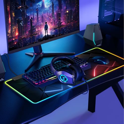 RGB Mouse Pad, Gaming Mousepad with 13 LED Light Modes | 31.5X11.8inch Large Mouse Mat, Gaming Mats for Desk with Non-Slip Rubber Base, Model-A - color: Black-c