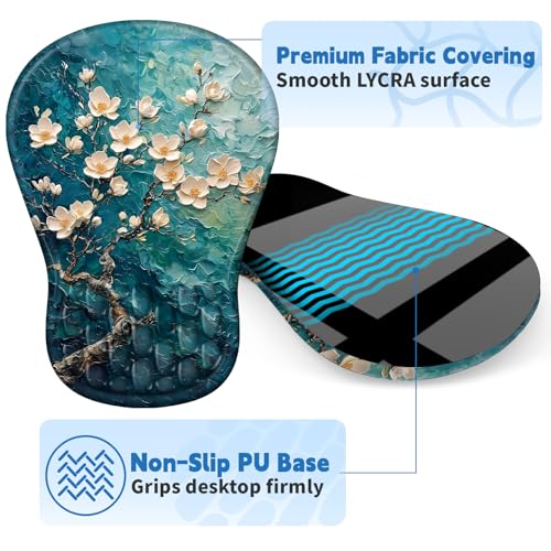 YIWEI Ergonomic Mouse Pad with Wrist Rest for Carpal Tunnel Pain Relief | Memory Foam Wrist Support,Non-Slip Rubber Base, Keyboard Computer Mousepad,Lycra Cloth Surface,Gaming Home Office - color: Plum Plossom