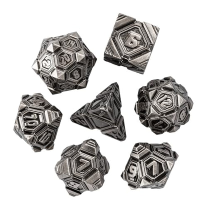 Metal UFO Dice Set, 7 Die Metal Polyhedral Dice Set for DND Dungeons and Dragons Role Playing Games,with Skull Bag.(Ancient Nickel) - color: Ancient Nickel