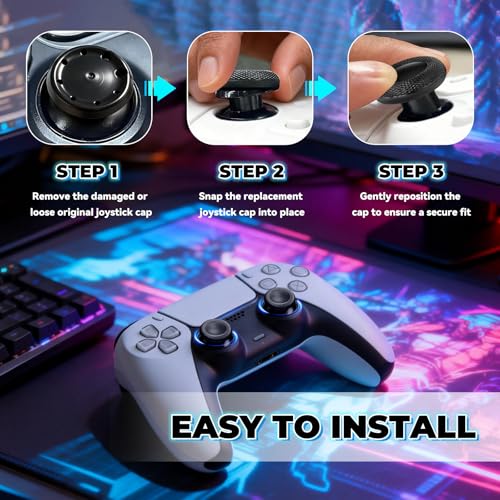 Controller Thumb Grips Replacement Caps, for PS4/PS5 Controller 12 Pack, Premium Joystick Caps for Enhanced Grip and Precision, Anti-Fingerprint, Anti-Slip, Anti-Scratch (Black)