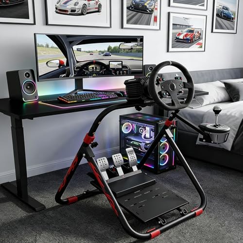 QVWZD Sim Racing Wheel Stand Pre-assembled & Portable Steering Wheel Mount | Adjustable,Sturdy Construction , Fit For Logitech G920, G923, Thrustmaster T300, T500 and other devices, XBOX, PS and PC