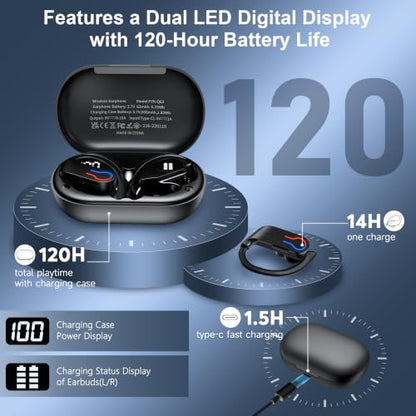 Wireless Earbuds 120hrs Bluetooth 6.1 Headphone Sport, 2026 Bluetooth Earbuds with Fast Charging Case Dual LED Display Earphones ENC Noise Cancelling Mic with Easy Button Controls, IPX7 Waterproof