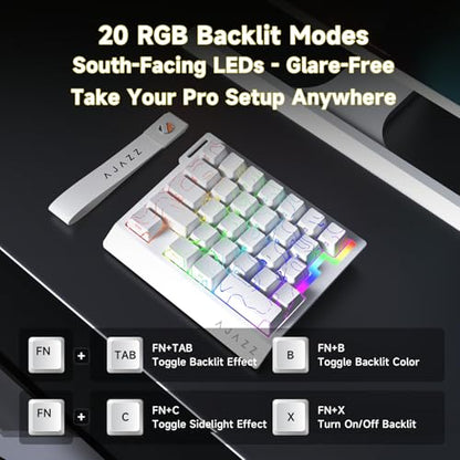 AJAZZ AK029 Wired One-Handed Hall Effect Mechanical Gaming Keypad, 29 Keys | Magnetic Switch, Rapid Trigger, 8KHz Polling, SOCD/DKS, RGB Backlit, Web Driver Customizable, Portable, White Contour Line - color: Contour White