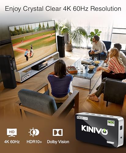 Kinivo HDMI Switch with Audio Extractor 560BNT (5 in 1 Out Hub, Toslink Optical Audio Port, SPDIF, 4K 60Hz Switcher, 18Gbps, IR Remote) - Compatible with Gaming Console, Cable TV, PC, Dolby Digital - size: 4K - 5 Port with Toslink
