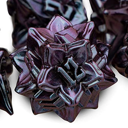 ARUOHHA DND Metal Dice Set Purple Leaf Design Polyhedral Dice with Box, 7PCS D and D Dice RPG Role Playing Games D20 D12 D10 D8 D6 - color: Blue Purple