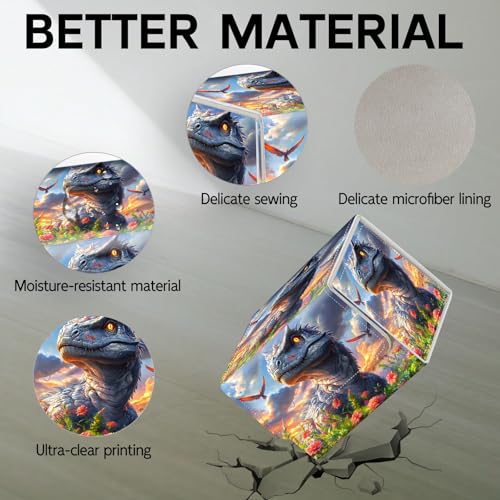 Trading Card Storage Box, Holds 100+ for MTG Cards, Premium PU Leather with Magnetic Closure, Blooming Flower Field Dinosaur Durable Deck Box for Magic the Gathering, Trading Card Games - color: Blooming Flower Field Dinosaur
