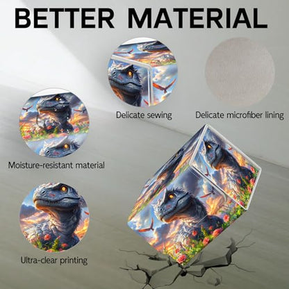 Trading Card Storage Box, Holds 100+ for MTG Cards, Premium PU Leather with Magnetic Closure, Blooming Flower Field Dinosaur Durable Deck Box for Magic the Gathering, Trading Card Games - color: Blooming Flower Field Dinosaur