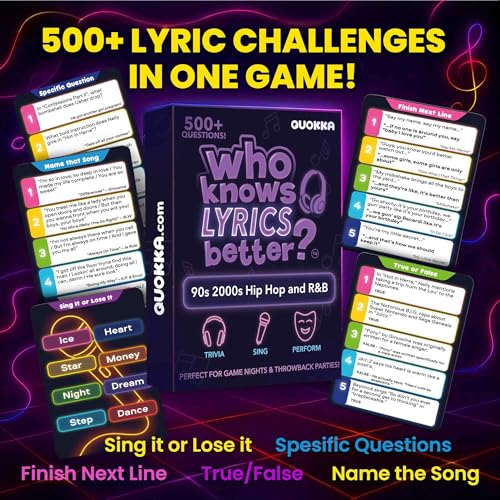 Quokka Party Games for Adults and Families - Ultimate Trivia Music Games | Who Knows Lyrics Better 500+ Lyric Challenges – 90s and 2000s Hip-Hop and R&B Edition – Fun Karaoke and Party Game Night - color: Lyrics Rnb