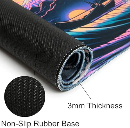 Simpkeely Japanese Sea Wave Mouse Pad, Blacklight Kanagawa Waterproof Gaming Extended Large Desk Pad Long Computer Keyboard Big Mouse Mat with 3mm Non-Slip Rubber Base for Office Home - 31.5" x 11.8" - color: Japanese Sea Wave