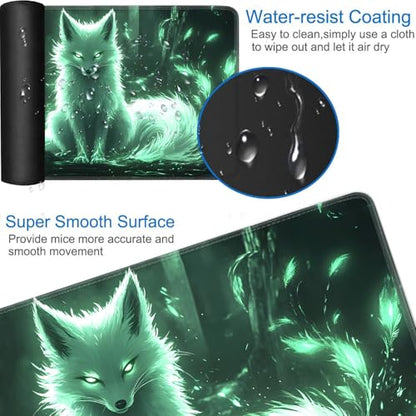 for MTG Game Playmat - 24 x 14 inches with Dices and Storage Bags, Non-Slip Base for TCG and Board Game Card Mats, Trading Card Games Mat, Enchanted Glowing Fox Pattern Collectible Card Playmats - color: Jv-playmat-p7-1-d117