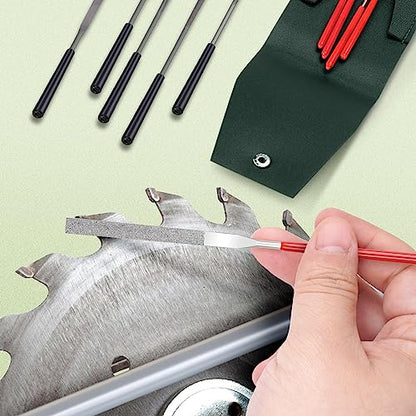 5pcs Mini Diamond Needle Files and 5pcs Mini Steel Needle Files,Packed in Synthetic Leather Case,for high Precision Sanding Work on Wood,Plastic,Metal and Jewelry Carving - color: Red and Black