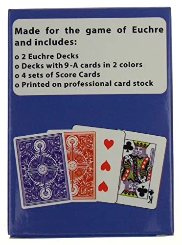 Hickoryville Euchre Playing Cards Bundle - 2 Euchre Decks in One Box with Black & White Suit Marker Dice