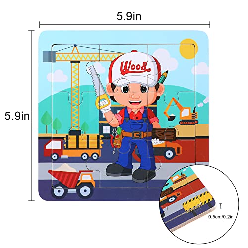 SANNIX 12 Pack Wooden Jigsaw Puzzles for Toddlers, Characters Puzzles | for Kids Party Favors, Educational Puzzles Learning Travel Toy with 12 Organize Bags - style: Characters