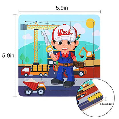 SANNIX 12 Pack Wooden Jigsaw Puzzles for Toddlers, Characters Puzzles | for Kids Party Favors, Educational Puzzles Learning Travel Toy with 12 Organize Bags - style: Characters