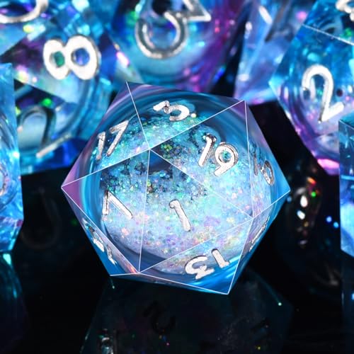 AUSTOR Liquid Core Resin DND Dice Sharp Edge Polyhedral Dice 7-Die DND Dice Set Quicksand Handmade Resin Dice for Dungeons and Dragons RPG MTG Table Games, Blue & Violet - color: Blue & Violet
