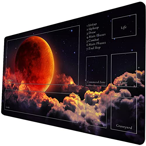 MTG Playmat, TCG Play Mat for RPG OCG 24 x 14 inches Trading Card Playmats with Storage Bag Smooth Rubber Surface Battle Game - color: Waning Moon With Zones