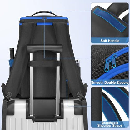 LVVIL PS5/ Slim/ Pro Console Backpack, Full Protection Carrying Case, Large Capacity Storage Bag, Dual Controllers, PS Portal, Laptop, Game Cards, 3 Cable Pouch, Ocean Blue - color: Ocean Blue