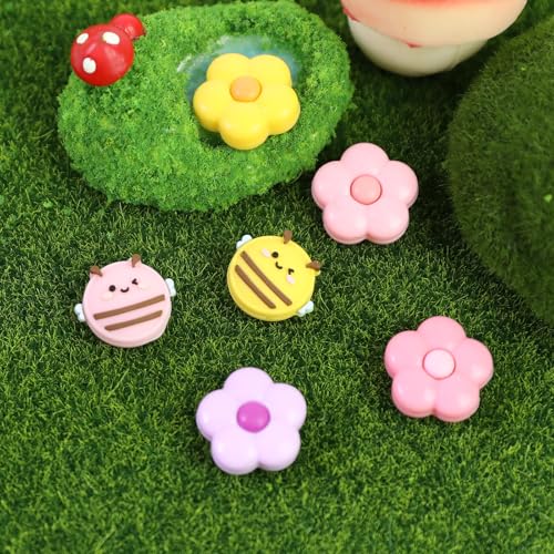 Switch Joycon Thumb Grips Caps, 4 PCS Cute Kawaii 3D Silicone Analog Thumbstick Button Cover Compatible with Nintendo Switch Lite/OLED Joystick Caps (Multicolor Bee&Flower) - color: Multicolor Bee&Flower