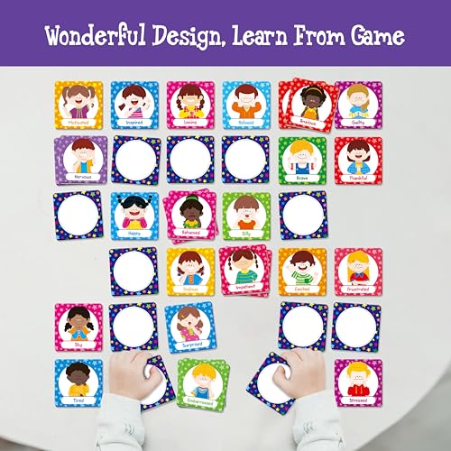 Hebayy 72 PCS Emotions Matching Game, 36 Pairs Feelings Memory Matching Cards Emotional Learning Activities Calm Down Corner Supplies for Baby Toddler Pre-K Preschool Kindergarten Autism ADHD - style: Emotions