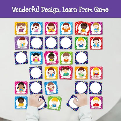 Hebayy 72 PCS Emotions Matching Game, 36 Pairs Feelings Memory Matching Cards Emotional Learning Activities Calm Down Corner Supplies for Baby Toddler Pre-K Preschool Kindergarten Autism ADHD - style: Emotions
