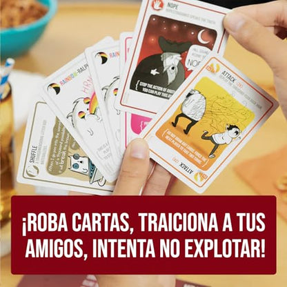Exploding Kittens Edicion Original Spanish Version - 2-5 Jugadores - Edades 7+ - Juego de 15 Minutos - Juego de Cartas de Alto Riesgo - Juego de Fiesta, Noche de Juegos Familiar, para Niños y Adultos - style: Exploding Kittens Español