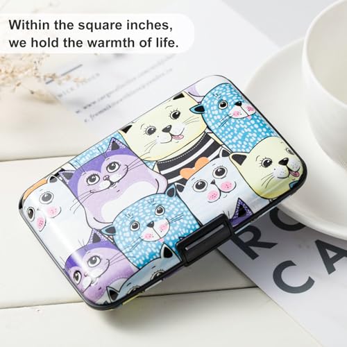 ELFISH Mini RFID Aluminum Wallet Credit Cards Holder Business Card Case Metal ID Case for Men Women (Color cat) - color: Color cat