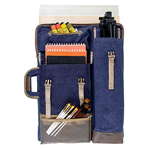 TRANSON Art Portfolio Case Artist Backpack Canvas Bag Large 26” x 19.5” - color: Navy Blue